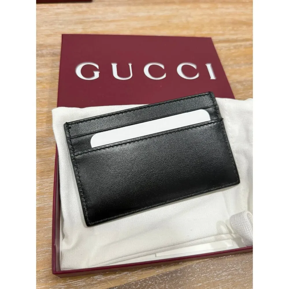 Gucci Mens Horsebit Card Holder Case Wallet Black Leather NEW